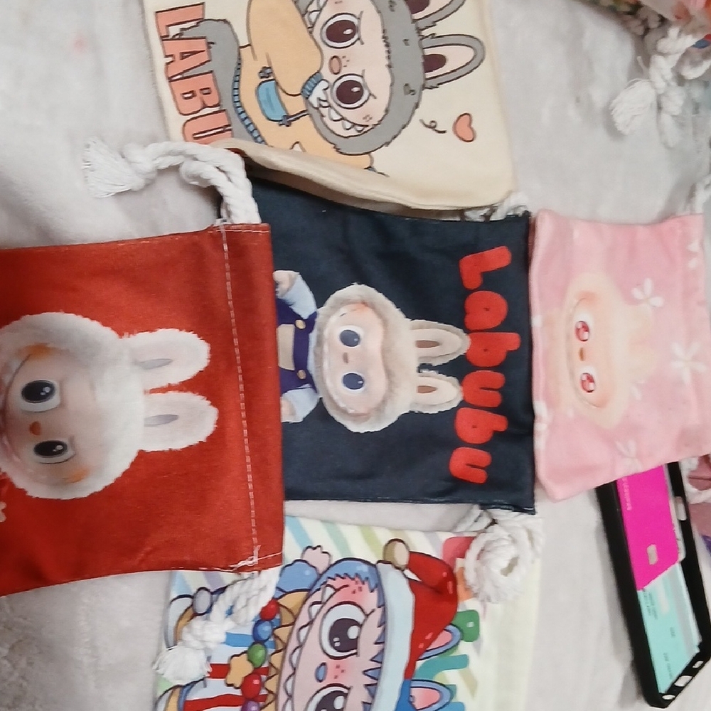 Kids Drawstring Bag - Pink & Navy Cute Bunny Design